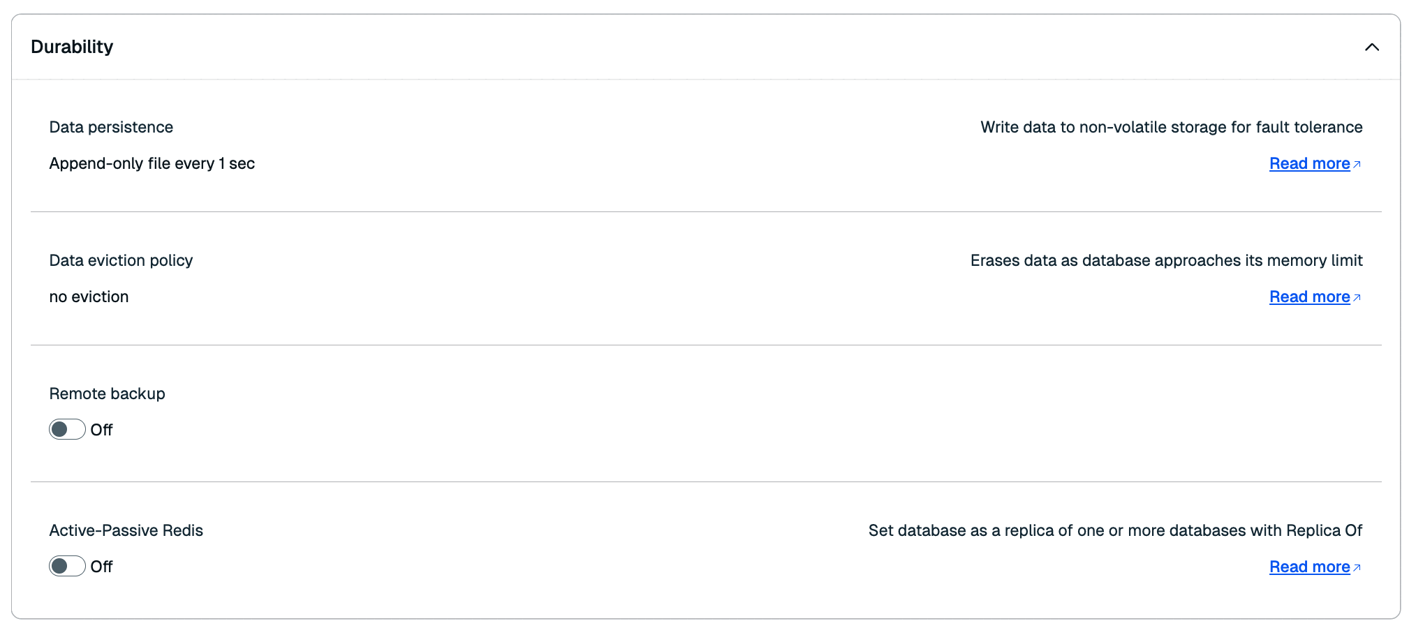 Use the Durability section to protect your data from unexpected problems.