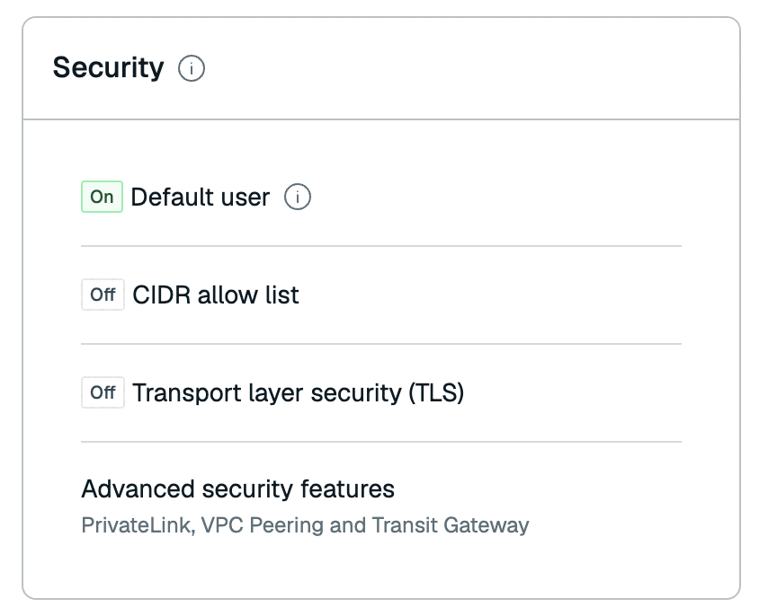 The Security section for an Essentials database.