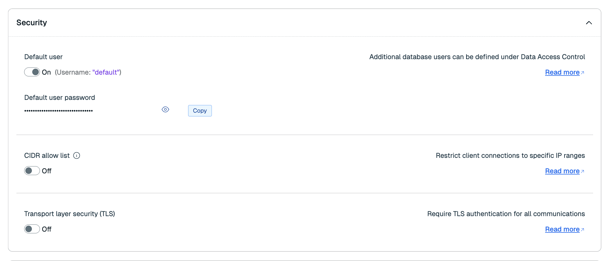 Use the Security settings to control access to your database.